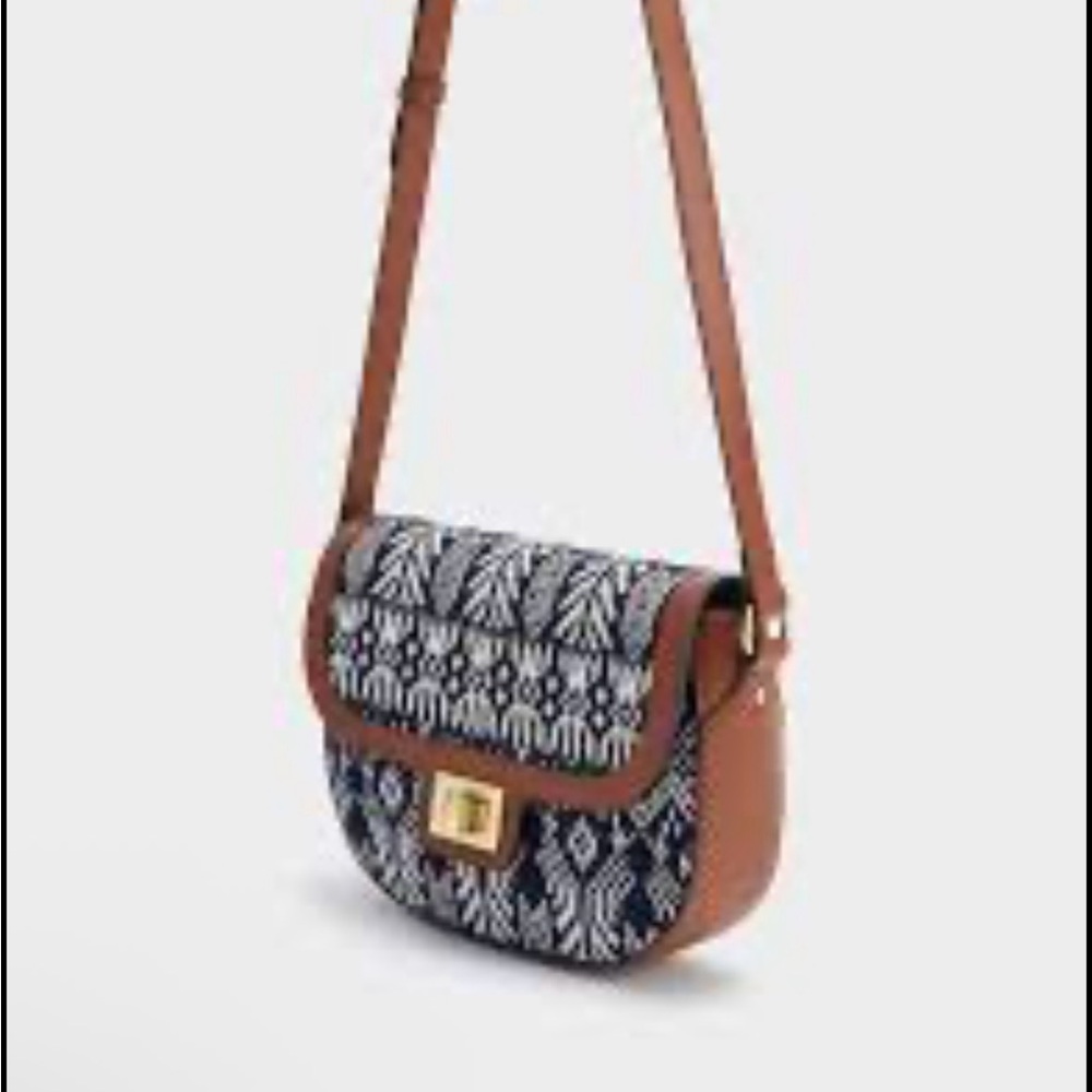 Chic Patterned Crossbody Bag in Brown and Blue